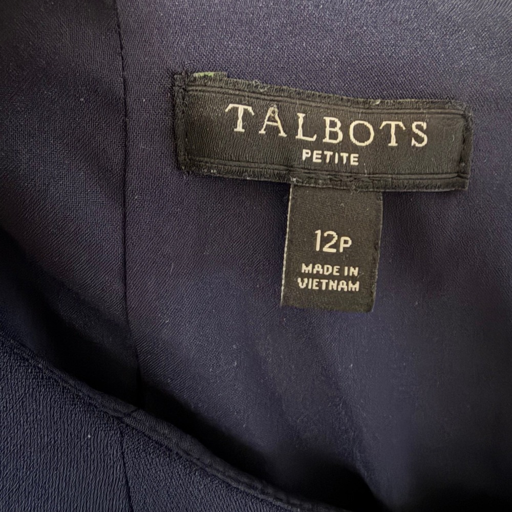 Talbots Petite Navy Blue Short Sleeve Sheath Dress 12P Scoop  Back Zip VN5238 - Picture 3 of 3